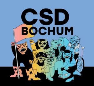 Logo des CSD Bochum mit verschiedenen Tieren die die Faust zum Kampf heben
