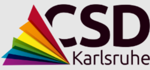 Logo des CSD Karlsruhe mit Regenbogen Papierflieger
