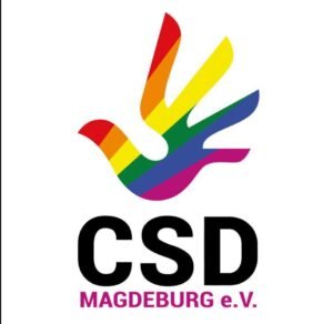 Buntes Logo des CSD Magdeburg in Regenbogenfarben