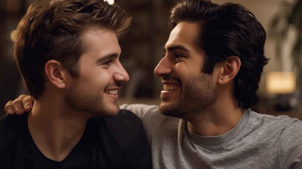 zwei Männer, die miteinander flirten