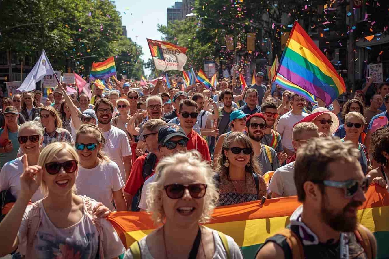 Menschen auf einer CSD-Demonstration