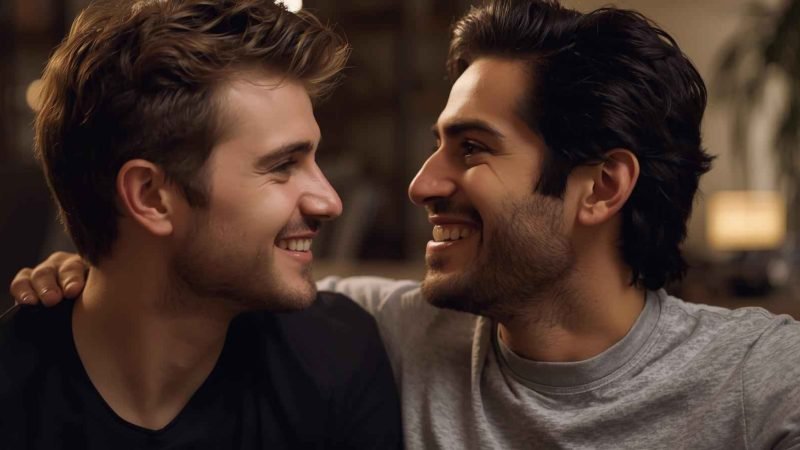 zwei Männer, die miteinander flirten